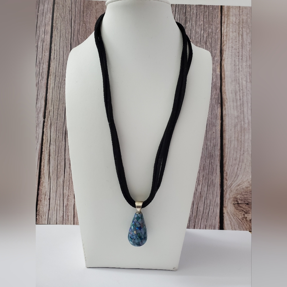 Sterling Silver 925 Solid Mosaic Opal Leather Nec… - image 5